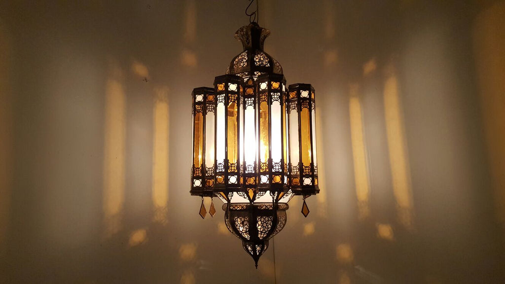 Moroccan brass large hanging lantern