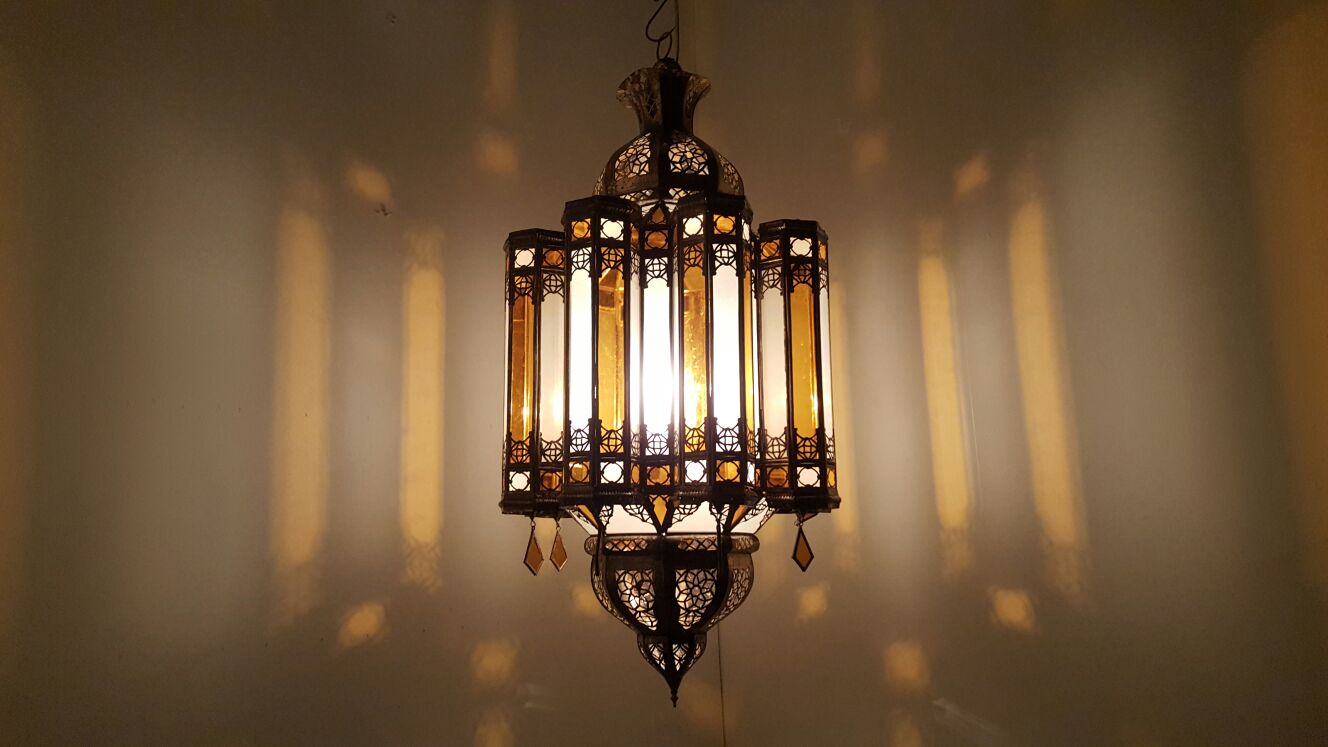 Moroccan brass large hanging lantern